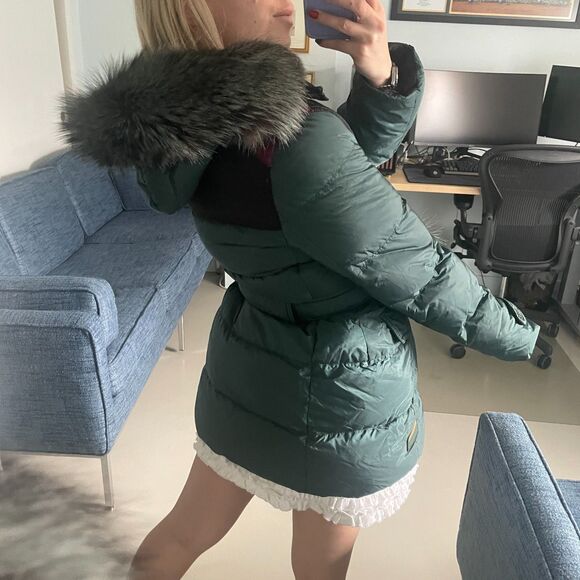 Prada Full Zip Faux Fur Hooded Parka Coat Jacket Green 42 - Picture 5 of 14